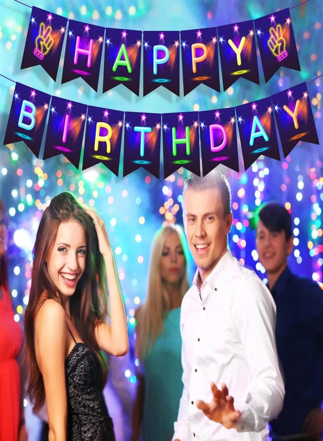 DodelyGz Neon Glow happy birthday banner,Glow in the Dark Birthday Party Decoration Banner for Kids Adults Let's Glow Happy Birthday Party Accessory - Image 5